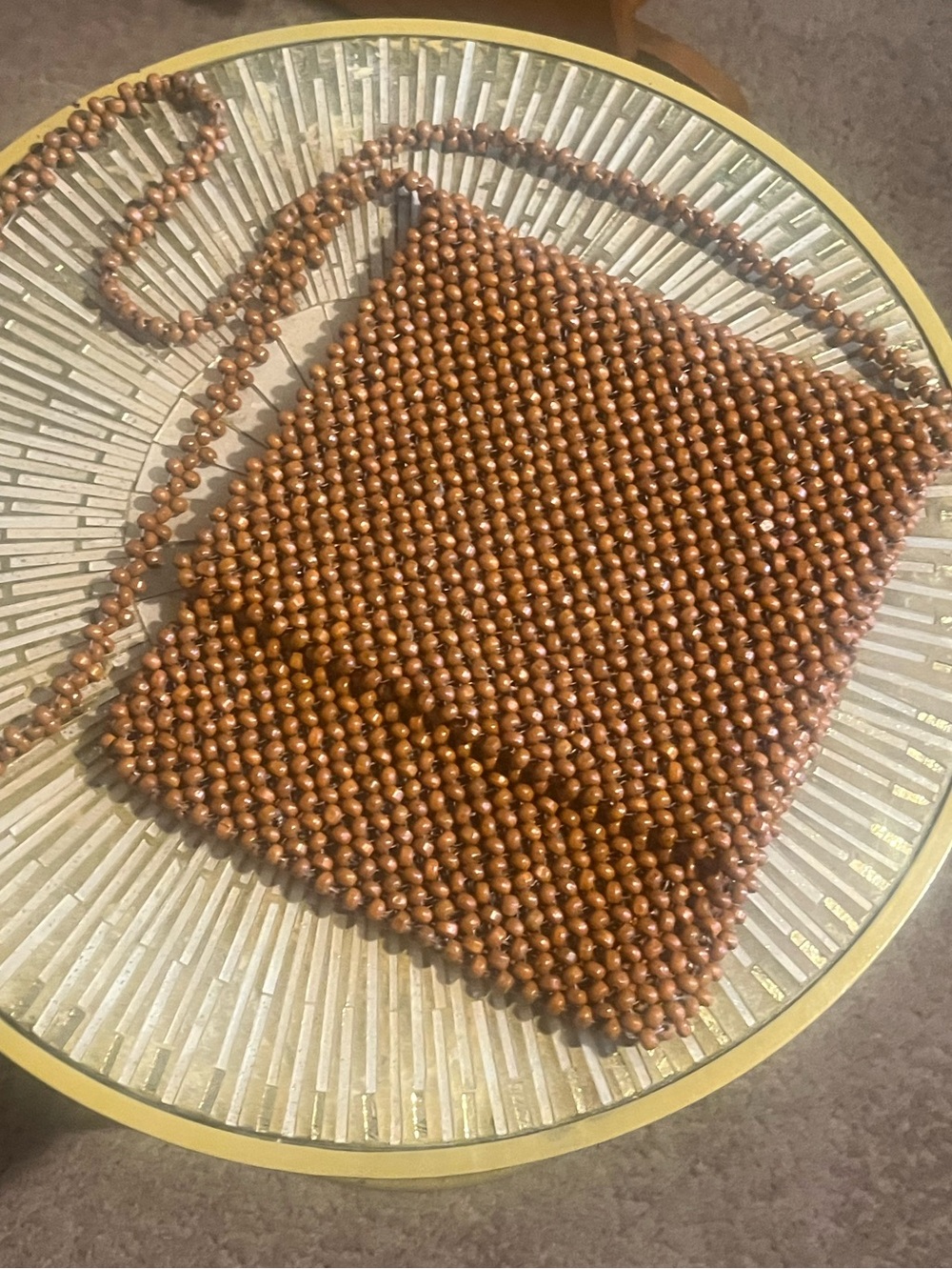 Handcrafted Brown Beaded Crossbody Bag